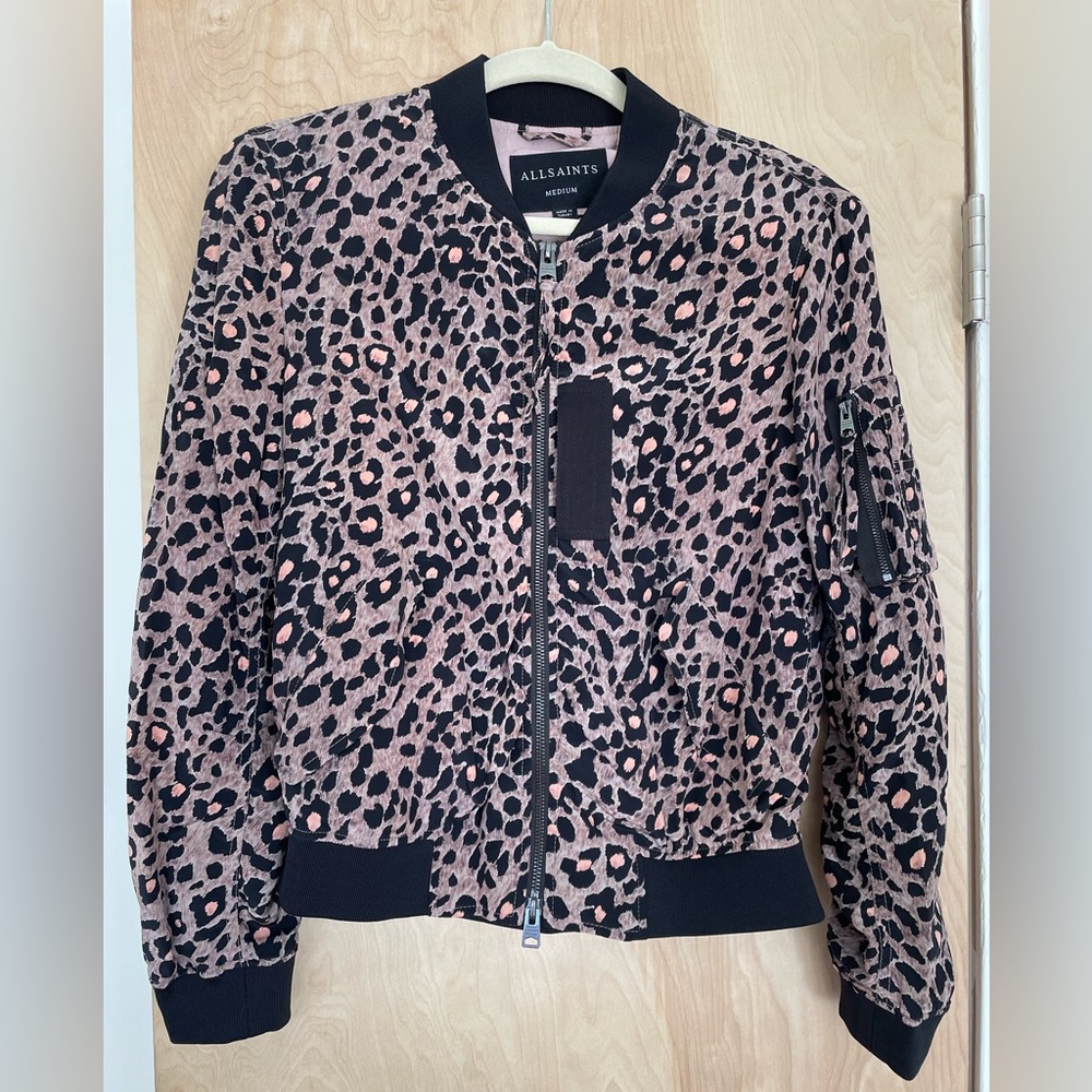 All Saints Bomber Jacket Leopard Print